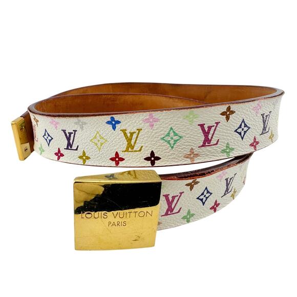 Louis Vuitton Suntulle Carre White Monogram Multicolor Murakami Belt Sz 32 (80) - Picture 1 of 13